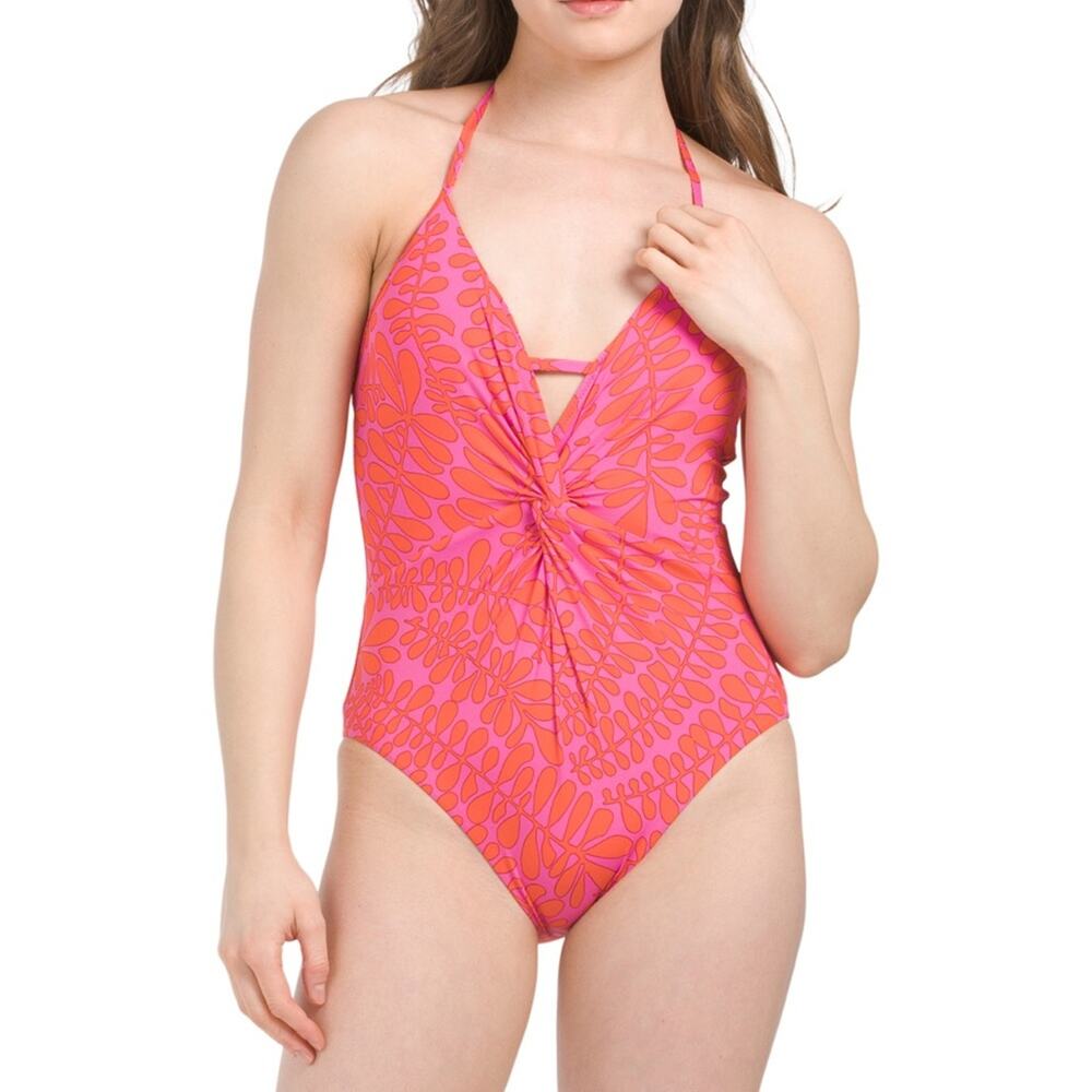 New Trina Turk Coral Pink One Piece Printed Swim Suit Women’s size 12